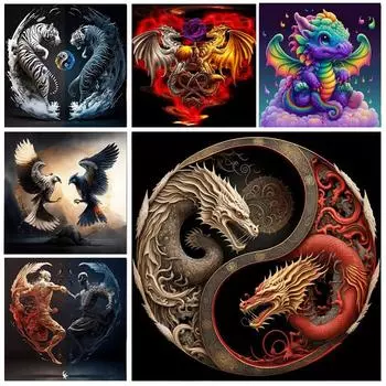 1 шт. DIY 5D Алмазная картина, Алмазная картина Дракона, Домашний подарок ручной работы, Безрамное 30*30 см/11,8 дюйма x 11,8 дюйма, подарки для домашнего декора ручной работы Round drill 30x30cm