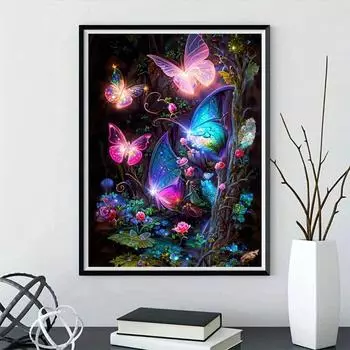 1 шт. DIY 5D Алмазная картина без рамы, Алмазная картина с мультяшными животными и бабочками, Домашний подарок ручной работы, Безрамные подарки для домашнего декора ручной работы Round drill 30x40cm