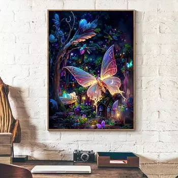 1 шт. DIY 5D алмазная живопись без рамы, алмазная живопись с мультяшными животными и бабочками, домашний подарок ручной работы, подарки для домашнего декора ручной работы Round drill 30x40cm