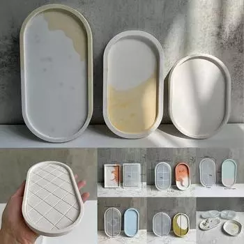 1 шт., DIY лоток, силиконовая эллиптическая прямоугольная форма для хранения плантаторов, основа для гипсовой смолы Oval-B белый