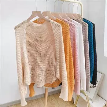 1 шт. Длинный рукав Красивый винтажный трикотаж Защита от солнца Ажурный модный однотонный трикотажный кардиган Тонкие топы чёрный