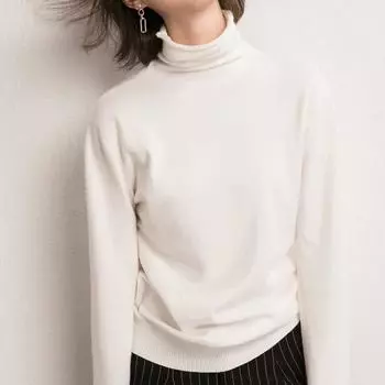 1 шт. длинный рукав тонкий джемпер женский зимний теплый водолазка свитера пуловер вязаные топы L белый