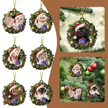 1 шт. для двери, рождественский кулон с котом, 2D акриловый кот, подвесные украшения, оконный шкаф, автомобиль, креативный милый