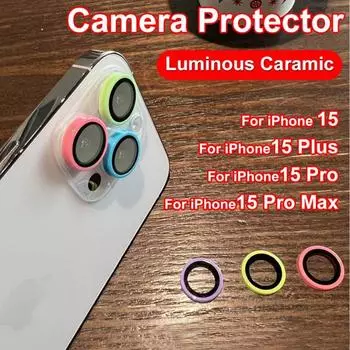 1 шт. Для iPhone 16 15 14 13 12 11 Pro Max Plus Mini Luminous Lens Metal Ring Закаленное стекло Full Cover Camera Lens Protectors 11/11 Pro/11 Pro Max/12/12 Pro