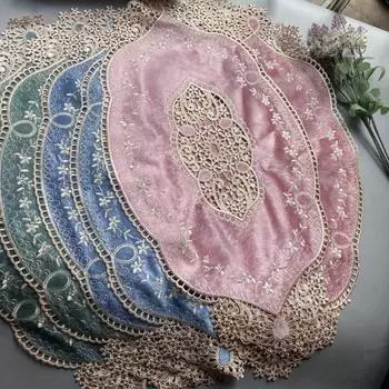 1 шт. для обеденного стола, цветочная вышивка, подставка для посуды, европейский стиль, кружевной изоляционный коврик, подставка для подстаканников, противоожоговые подкладки для стола 29CM X51CM