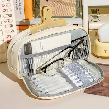 1 шт. для принадлежностей для учебы, большая емкость, холщовый 3-слойный пенал, дорожная сумка в корейском стиле, простая коробка для ручек