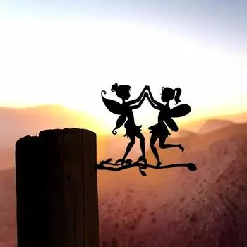 1 шт. Добавьте волшебного штриха в свой сад с помощью этого металлического настенного художественного украшения в виде двух эльфов на ветке для садовой вечеринки бежевый