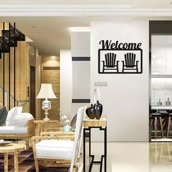 1 шт. Добро пожаловать Пляжные стулья Металлический настенный знак | Вешалка для двери пляжного домика Внутренний наружный знак Подвесной настенный арт, Домашний декор, светло-серый