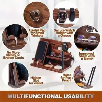 1 шт. док-станция для мобильного телефона, тумбочка, органайзер, подарок для мужчин, деревянная стойка для хранения, офисные полки для декора коричневый