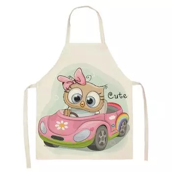 1 шт., домашний фартук из хлопка и льна для выпечки, с принтом совы, без рукавов, с милым рисунком 4