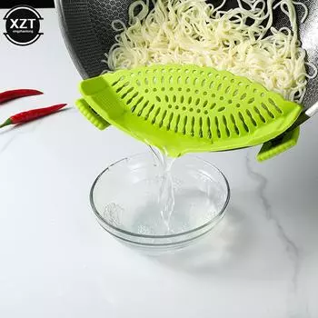 1 шт., домашний кухонный силиконовый растягивающийся дренажный инструмент, фильтр для воды с краем кастрюли, складная воронка для супа, кухонный дренажный фильтр для жидкости зелёный