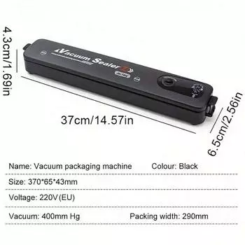 1 шт. Домашний кухонный вакуумный упаковщик с 10 вакуумными пакетами, 220 В ЕС European Standard чёрный