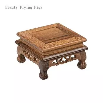 1 шт. Dongyang Redwood Carving Stone Vase Base Teapot Stone Statue Buddha Mount Solid Wood Decor Home