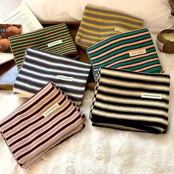1 шт. Допамин Стиль Открытый ветрозащитный милый полосатый шейный платок вязаный шарф мягкий дышащий одежда аксессуары контрастные цвета