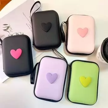 1 шт. дорожная сумка для хранения, портативный зарядный чехол, USB-кабель для передачи данных, сумка для кабеля гарнитуры, квадратная сумка на молнии с рисунком «любовь» розовый