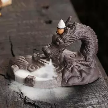 1 шт., Дракон Керамические изделия ручной работы для украшения дома Курильница с обратным потоком Ручная работа Фиолетовый Глиняный держатель (Без благовоний)
