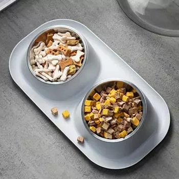 1 шт., двойная миска для кошек и собак, 1 шт., контейнер для кошачьей еды, нескользящая основа, кормушка для воды для домашних животных, наклонная защита для шеи, миски для щенков и кошек синий