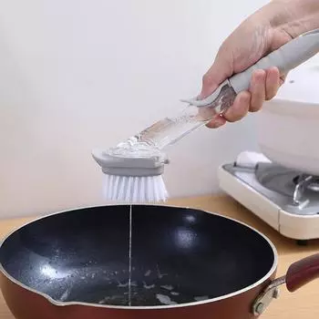 1 шт., двойная щетка для чистки кухни, скруббер, губка для мытья посуды, автоматический дозатор жидкости, инструмент для очистки кастрюль, гаджеты серый