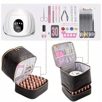 1 шт. Двойная сумка для хранения лака для ногтей, вмещает 30 бутылочек и 1 УФ-светодиодную лампу для ногтей, двойной футляр для гелевых лаков для ногтей синий