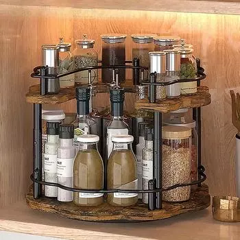 1 шт. двойная вращающаяся полка для специй - регулируемая по высоте вращающаяся подставка для верхней полки для шкафа, кладовой, кухонного органайзера для специй Circular
