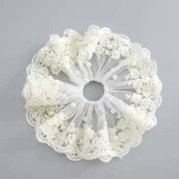 1 ШТ. Двойное очарование! Белые кружевные двухслойные резинки-скранчи — Нежные и шикарные резинки для волос для мягкого, женственного стиля