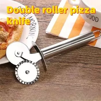 1 шт. Двойной барабанный нож для пиццы с двумя колесами, острый, ручной, из нержавеющей стали, для пиццы, пирогов, вафель, теста для торта Pizza Cutter