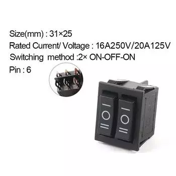 1 шт. двойной кнопочный переключатель света 31*25 мм 6-контактный 2/3-позиционный переключатель питания лодки ВКЛ-ВЫКЛ/ВКЛ-ВЫКЛ-ВКЛ 16A/250V 20A/125V KCD4 1PCS