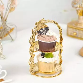 1 шт. двухэтажный свадебный поднос для уличной еды на кухне для десертов с золотым орнаментом и бабочками для украшения фруктовой тарелки