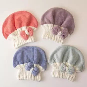 1 шт., двухцветная милая шапочка-бантик для волос из микрофибры, волшебная шапочка для душа, полотенце, банные шапочки, шапочка для сухих волос, быстросохнущая, мягкая, для женской головы-тюрбана синий