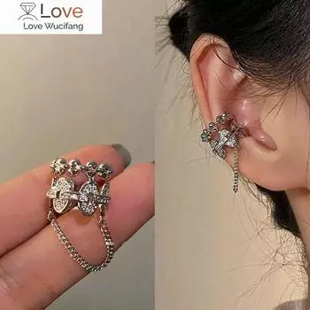 1 шт. двухслойная цепочка серьги-каффы для женщин модные очаровательные темпераментные длинные серьги-клипсы с кисточками свадебные украшения подарки