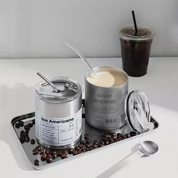 1 шт. двухслойная кружка с соломинкой кофейная кружка из нержавеющей стали чайник Ice Urchin кофейная кружка 320ml бежевый