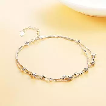 1 шт. двухслойный браслет-цепочка с мини-бусинами в форме звезды, элегантный браслет на щиколотку из серебра 925 пробы