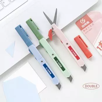 1 шт., двусторонние ножницы, универсальный нож, портативный размер, лезвие из нержавеющей стали, складной резак для упаковки бумажной работы