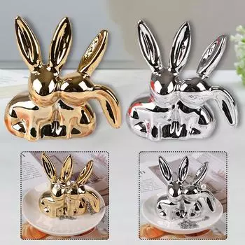 1 шт. Двуухий кролик, кролик, основа, кролик, День святого Валентина, керамические ландшафтные аксессуары, керамический орнамент, золотой, многоцветный