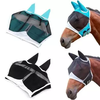 1 шт. дышащая маска для лошади, москитная крышка, эластичная маска для полета лошади, эластичная защита от комаров, уши, защита глаз, полная сетка, защита от УФ-лучей S чёрный/белый