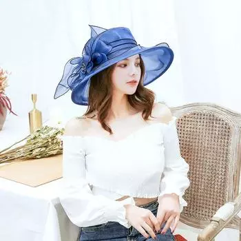 1 шт. дышащая шляпа от солнца женская органза с цветочным декором и широкими полями летняя мода складная элегантная