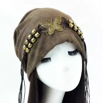 1 шт. дышащая шляпа в стиле ретро, ниша, окрашенная в технике тай-дай, универсальные аксессуары в виде бабочек, кисточки, бусины, нитка