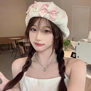 1 шт. дышащая симпатичная универсальная кепка с бантом для девочек, берет кремового цвета с цветочным узором и пуговицами