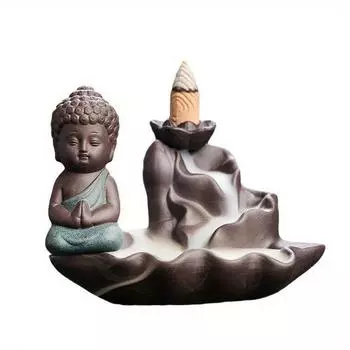 1 шт., Дзен Будда Керамические изделия ручной работы Лотос Украшения для дома Курильница с обратным потоком (Без благовоний)