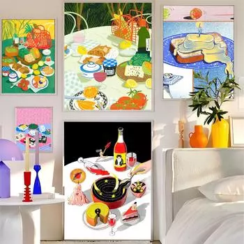 1 шт. Еда Плоская Иллюстрация Плакат HD Плакаты Главная Комната Бар Кафе Декор Искусство Настенная Живопись Картина 21*30cm No Frame
