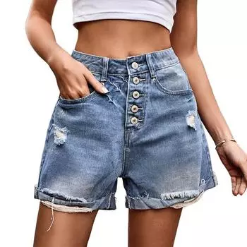 1 шт. Европа и США новые ковбойские шорты с пряжкой и отверстиями, свернутые ковбойские повседневные брюки, шорты женские ковбойские шорты с высокой талией M