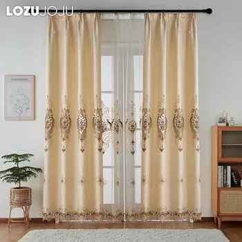 1 шт. европейские роскошные универсальные полузатемняющие вышитые удобные шторы и прозрачные шторы для гостиной спальни домашний декор LOZUJOJU Tulle-100x200cm бежевый