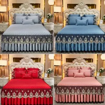 1 шт. европейское кружевное хлопковое покрывало с зажимом, мягкое, романтическое, пылезащитное, чехол с вышивкой, кружевная юбка для кровати (без наволочки) Pillowcases 2pcs