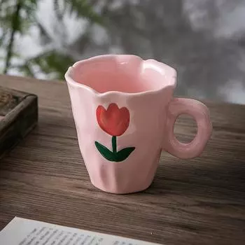 1 шт. фарфоровая кофейная кружка нестандартной формы в виде цветка, керамическая чашка для воды, чайная чашка с ручкой, удобная для захвата, подходит для летних и зимних напитков 250ml фиолетовый