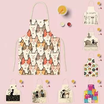 1 шт. фартук из хлопка и льна для приготовления пищи, милый кот с принтом, домашние фартуки без рукавов для мужчин и женщин, аксессуары для выпечки, бытовые кухонные принадлежности 1pc style A