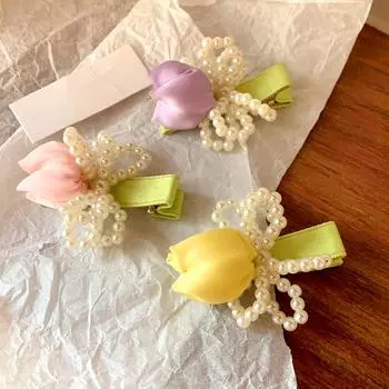 1 шт. Фея аксессуары утиный клюв клип головной убор тюльпан жемчужная шпилька модная ткань летний бант милый фиолетовый