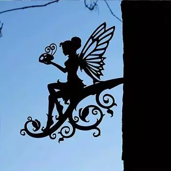 1 шт. Фея Металлическая настенная живопись для улицы, силуэтная табличка скульптура для декора сада, забор, осенний декор, декор на Хэллоуин чёрный