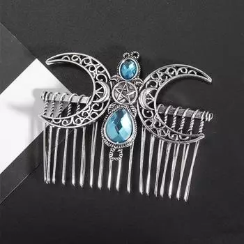 1 шт. Фестиваль Рамадан Ретро Элегантный Синий Полый Узор Звезда Луна Бриллиант Сплав Расческа для Волос для Женских Причесок Аксессуары