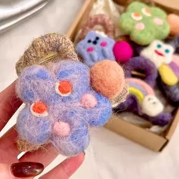 1 шт. фетровая заколка для волос, зимняя заколка для волос, мультяшная заколка для волос, аксессуары для волос, шерстяная заколка для волос, заколка для волос в виде акулы, милая заколка для волос в виде звезды синий