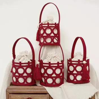 1 шт. фетровые сумки в китайском стиле подарочные коробки с выемкой и завязкой сумка с красным цветком пряжка коробка конфет подружки невесты кисточка кулон